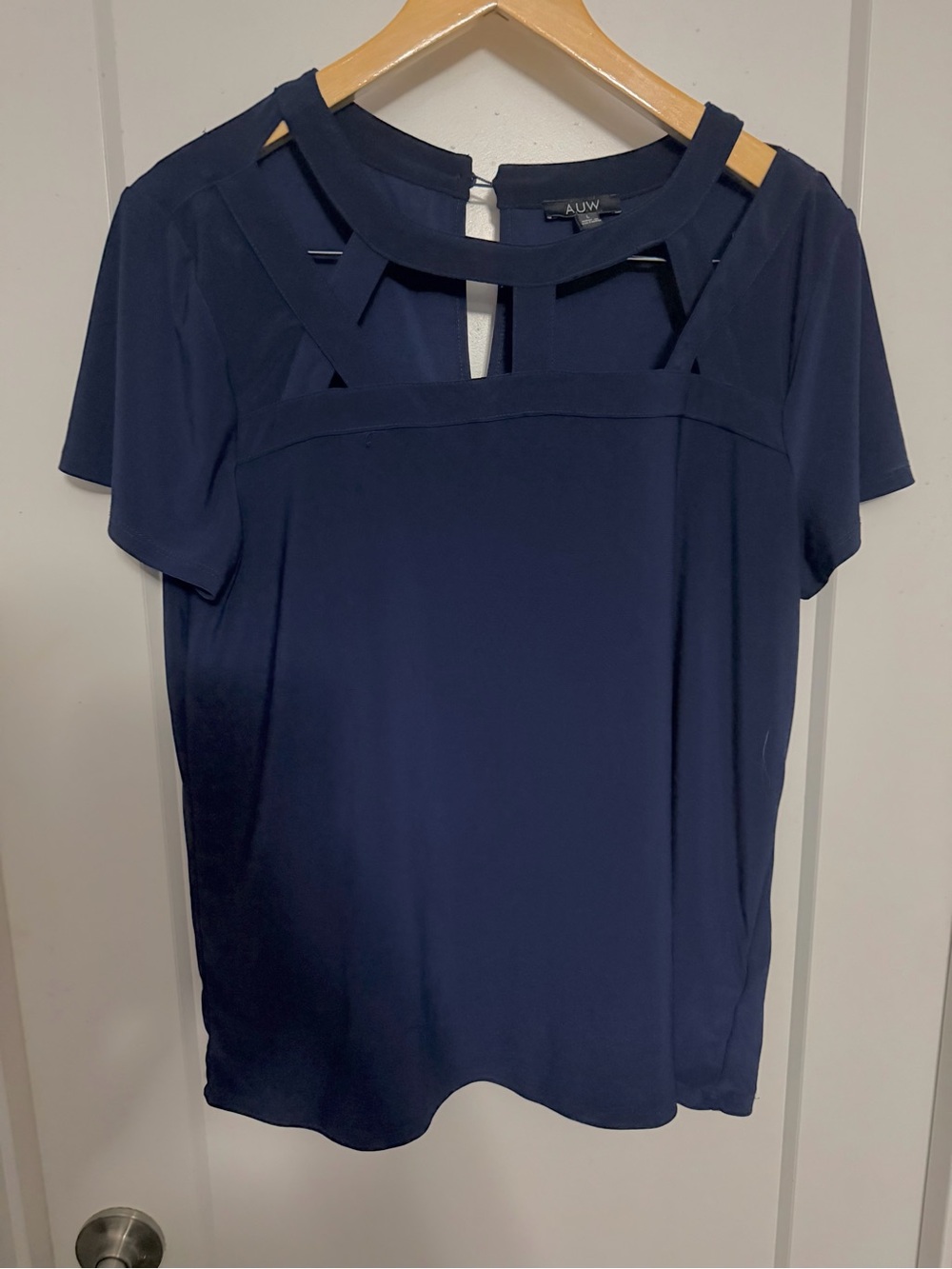 AUW Large Women’s Navy Blue Blouse – Elegant Cutout Neckline